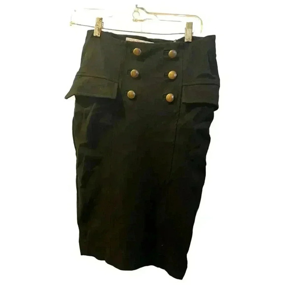 Diane Von Furstenberg Midi Pencil Skirt Black Size 4 Button Detail Women's - Picture 3 of 8